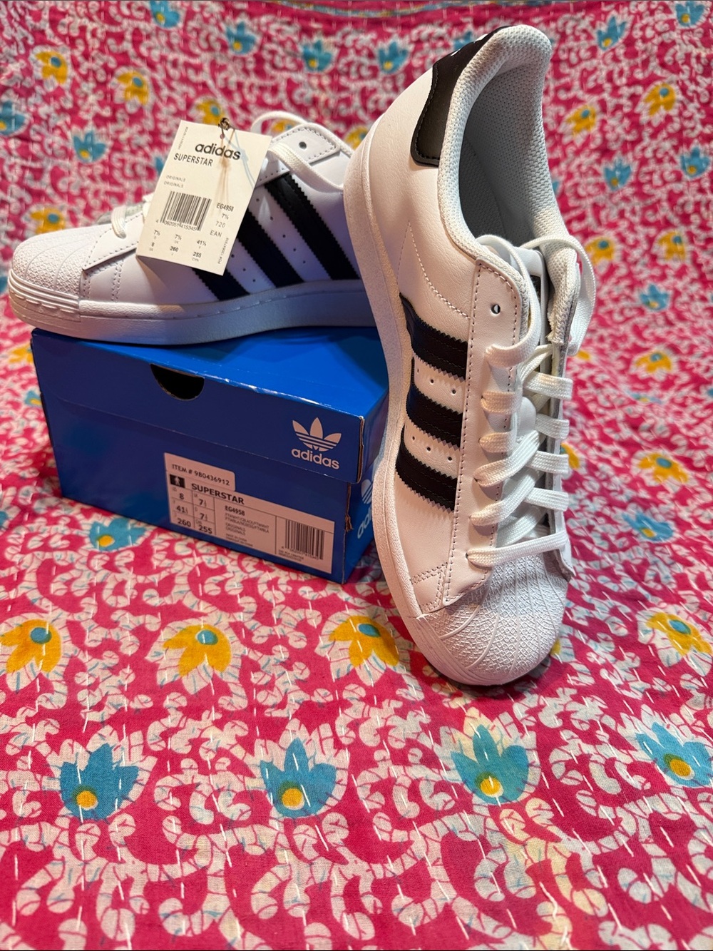 adidas Kids Superstar Sneakers in White with Black Stripes